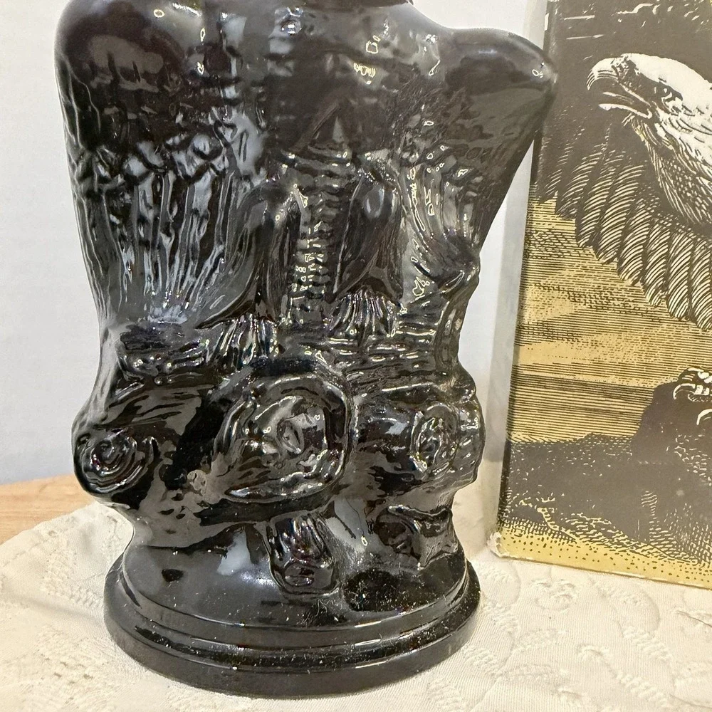 Avon American Eagle Decanter Black‎ Glass w/ Box 6 oz After Shave Bottle Vintage